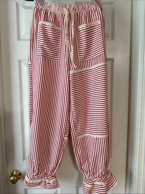 Striped Red & White Relaxed Women's Pants